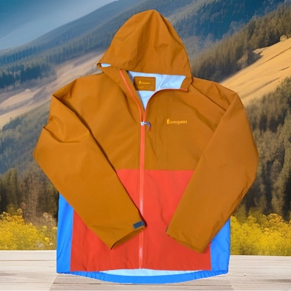 Cotopaxi Jacket Mens Small Orange Red Blue Waterproof Rain Shell Hooded - Picture 1 of 7